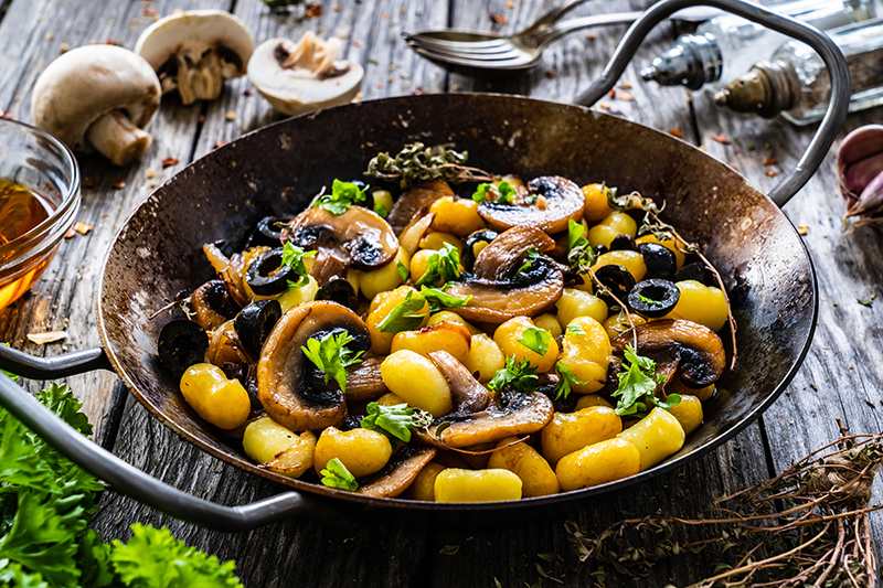 Black Garlic Gnocchi with Portabella Mushrooms