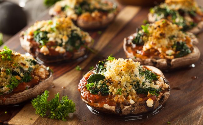 Homemade Baked Stuffed Portabello Mushrooms with Spinach and Cheese